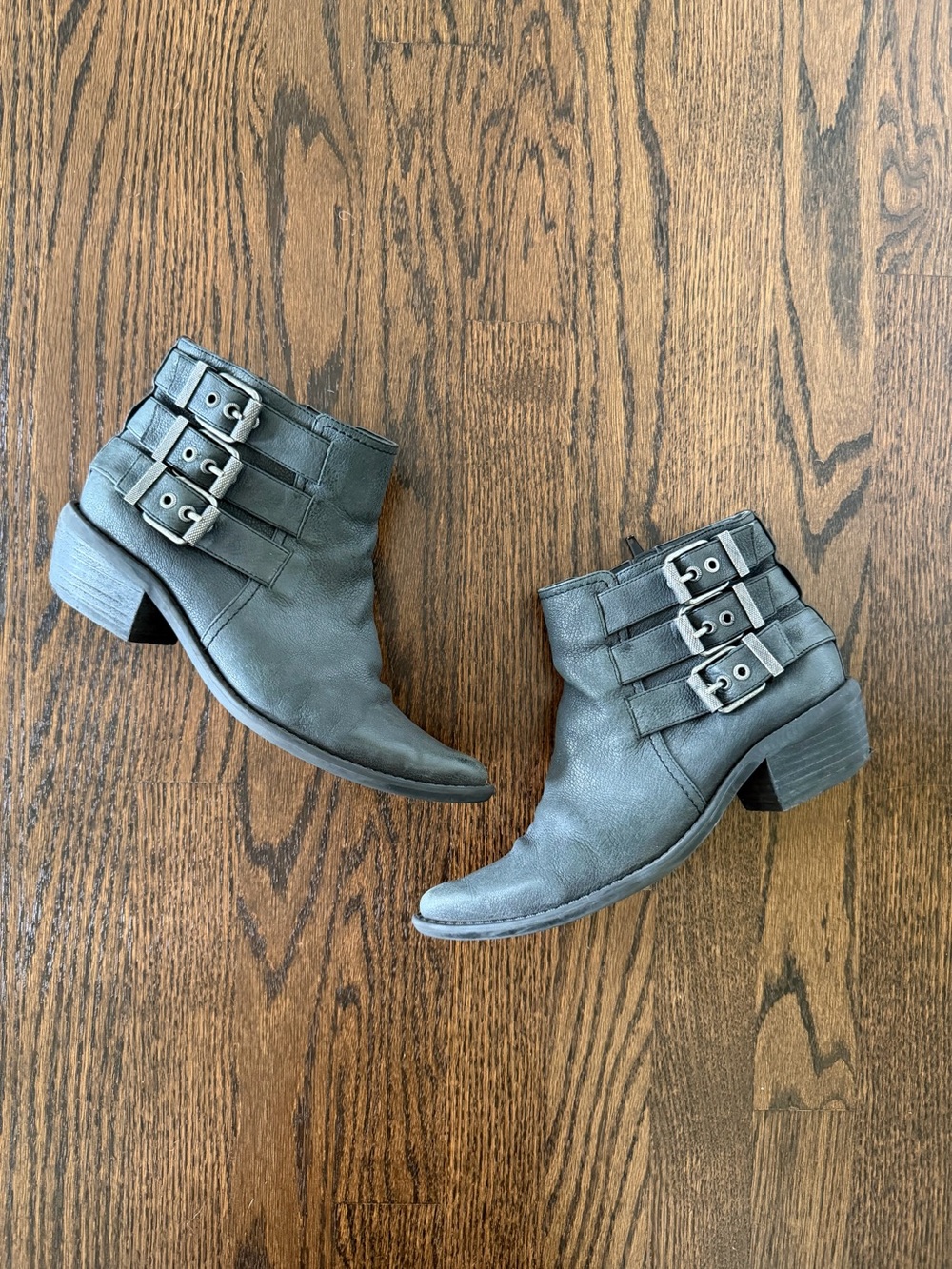 Adam Tucker Dark Gray Triple-Buckle I Ankle Booties